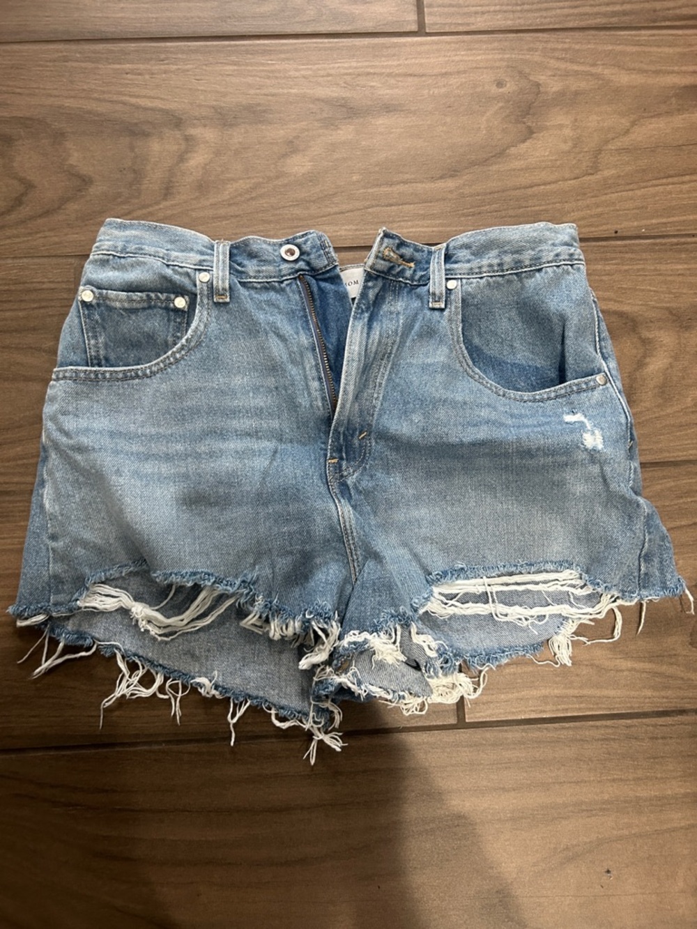 Light Blue Distressed Denim Jean Shorts - Women's Frayed Hem